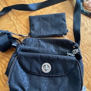 Baggallini Black Messenger Bag with Leopard Pattern